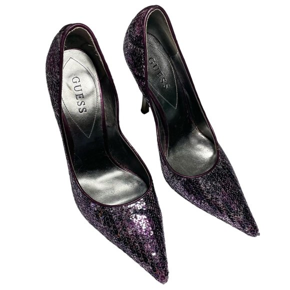 Guess Carrie Purple Sequin Metallic Glitter.Pointed Toe High Heel Stiletto Shoes - Picture 13 of 13